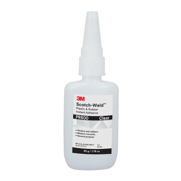 Instant Adhesive, Series: PR Series, Bottle Container, 50 g Container, Ethyl Hybrid Base, 4 to 25 s Setting, 24 hr at 72 °F Curing, Clear