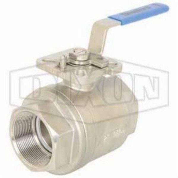 Ball Valve, 2-Piece Industrial, 2 Inch Nominal, FNPT, 1000 psi, 350 °F, Full Port, Stainless Steel Ball, Stainless Steel Body, RTFE Seat Trim, PTFE Softgoods