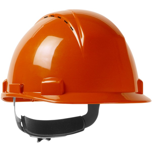 Hard Hat, Cap Style Short Brim Vented, Series: 280-HP1141RSPV, Universal Size, Fits Minimum Hat Size: SZ 6, Fits Maximum Hat Size: SZ 8, Orange, ABS/Foam Polyethylene/Nylon/Polycarbonate, 4-Point Quick-Release/Textile Suspension, ANSI Electrical Clas