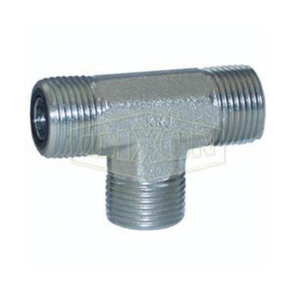 Union Tee, 9/16-18 Nominal, Male Flat Face, 6000 psi, Steel, Zinc Plated, Domestic