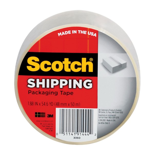 Shipping Packaging Tape, Lightweight, 54.6 Yard Length, 1.88 Inch Width, 2.2 mil Thickness, Clear/Transparent, 1 Inch Diameter Core
