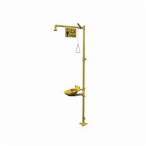 Eyewash and Drench Shower Unit, Halo Combination, Series: S19314, Galvanized Steel Pipe, Plastic Eyewash Bowl, Plastic Shower Head, 3-1/9 Inch Diameter Head, 13 Inch Diameter Bowl, 304 Stainless Steel Shower Handle, Freestanding Mounting, Specifications Met: ANSI Z358.1-2014, Yellow