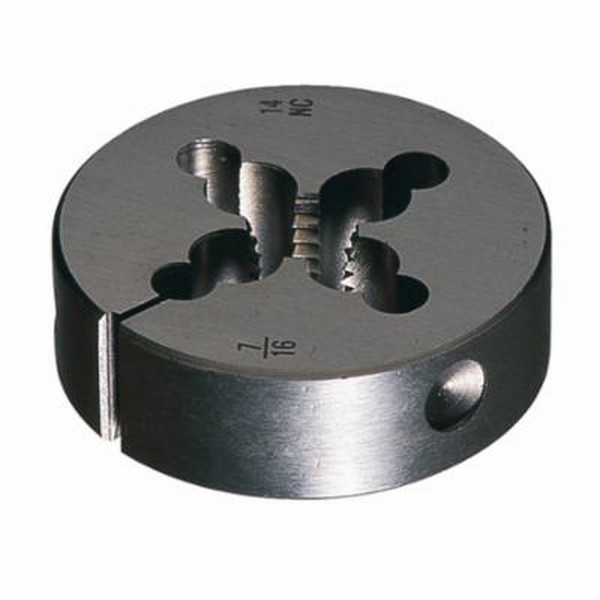 Adjustable Die, Round, Series: 6382, Measurement System: Imperial, 40002 Thread, UNC Thread, 5/8 in Thickness, 2 in Die Outside Dia, Right Hand Thread, HSS, Bright