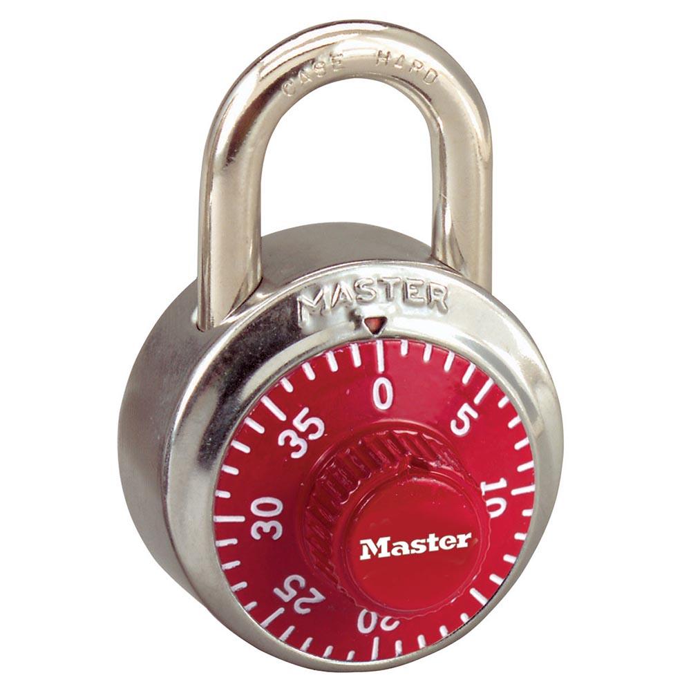 Combination Lock, Series: 1502, Combination Key, Double Reinforced Stainless Steel Body, 9/32 in Shackle Diameter, 3/4 in Shackle Height, 13/16 in Shackle Width, 1-7/8 in Body Width, Anti-Shim Technology Locking Mechanism, Red