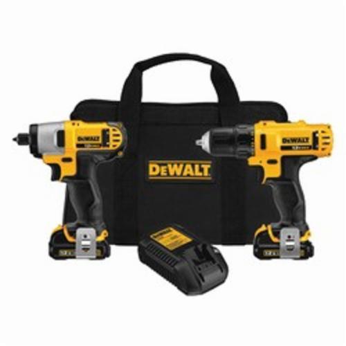 Cordless Drill/Driver/Impact Driver Combo Kit, Compact, Drill Driver, Impact Driver, 12 VDC, Lithium-Ion, 1.5 Ah Battery, Specifications: 0 to 400/0 to 1500 RPM Speed, Contractor Bag Package Type, Yellow