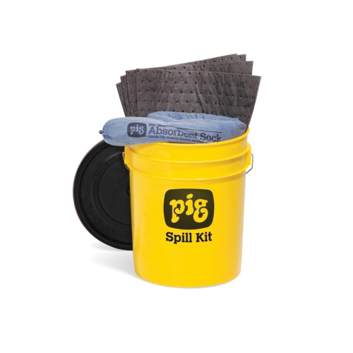 Spill Kit, 5 gal, Bucket, Hi-Viz Yellow, Fluids Absorbed: Coolants/Oils/Solvents/Water