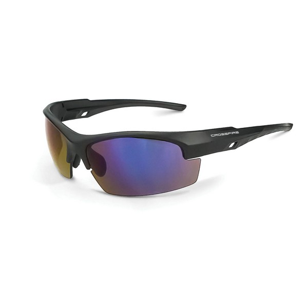 Safety Eyewear, Series: Crucible Premium, Hard Coated Lens Coating, Blue Mirror Lens, Half Framed Frame, Matte Black Frame, Nylon Frame, Polycarbonate Lens, 99.9 % UV Protection, Rubber Grip Temple, Specifications Met: ANSI Z87.1