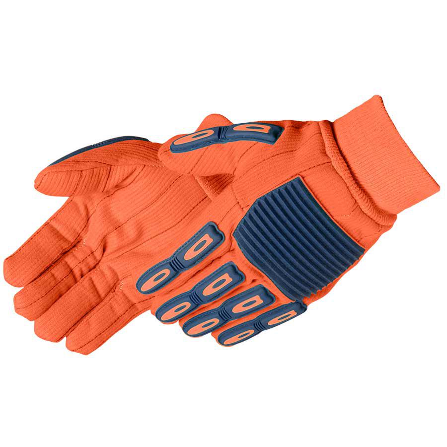 Anti-Vibration Glove, Cotton and Polyester, Hi-Viz Orange, Knit Wrist Cuff, Nitrile Coating, ANSI Cut-Resistance Level: A6, Resists: Impact