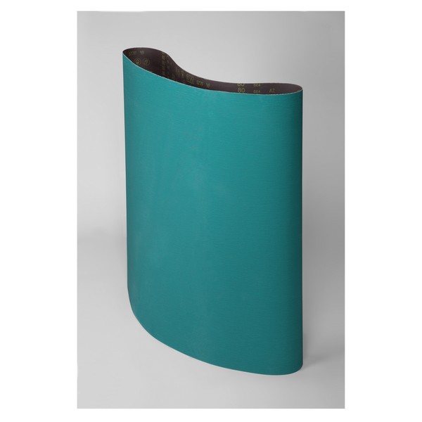Coated Abrasive Belt, Flat Wide, 60 in Belt Length, 37 in Belt Width, 60 Grit, Medium Grade, Zirconia Alumina Abrasive, Polyester Backing, Closed Coat, Green
