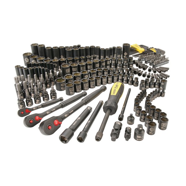 Mechanic's Socket Tool Set, Multi-Purpose, 1/4 in, 3/8 in, 1/2 in Drive, 6 and 12-Point, 229 Piece, Molded Case Tool Storage Type, Yes Tool Storage Included, Chrome Vanadium Steel, Matte Black Polished Chrome