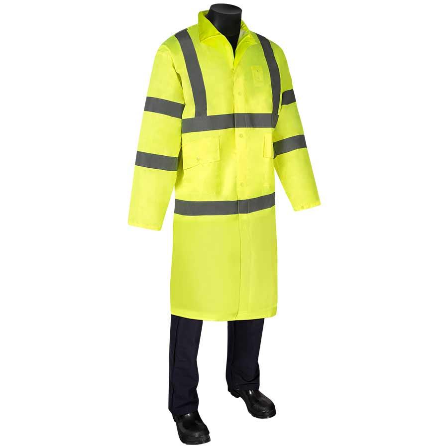 Raincoat, Hideaway, Series: 1355, XL Size, Hi-Viz Green, Polyester, Front Zipper Closure, High-Visibility: Yes, 2 Pockets