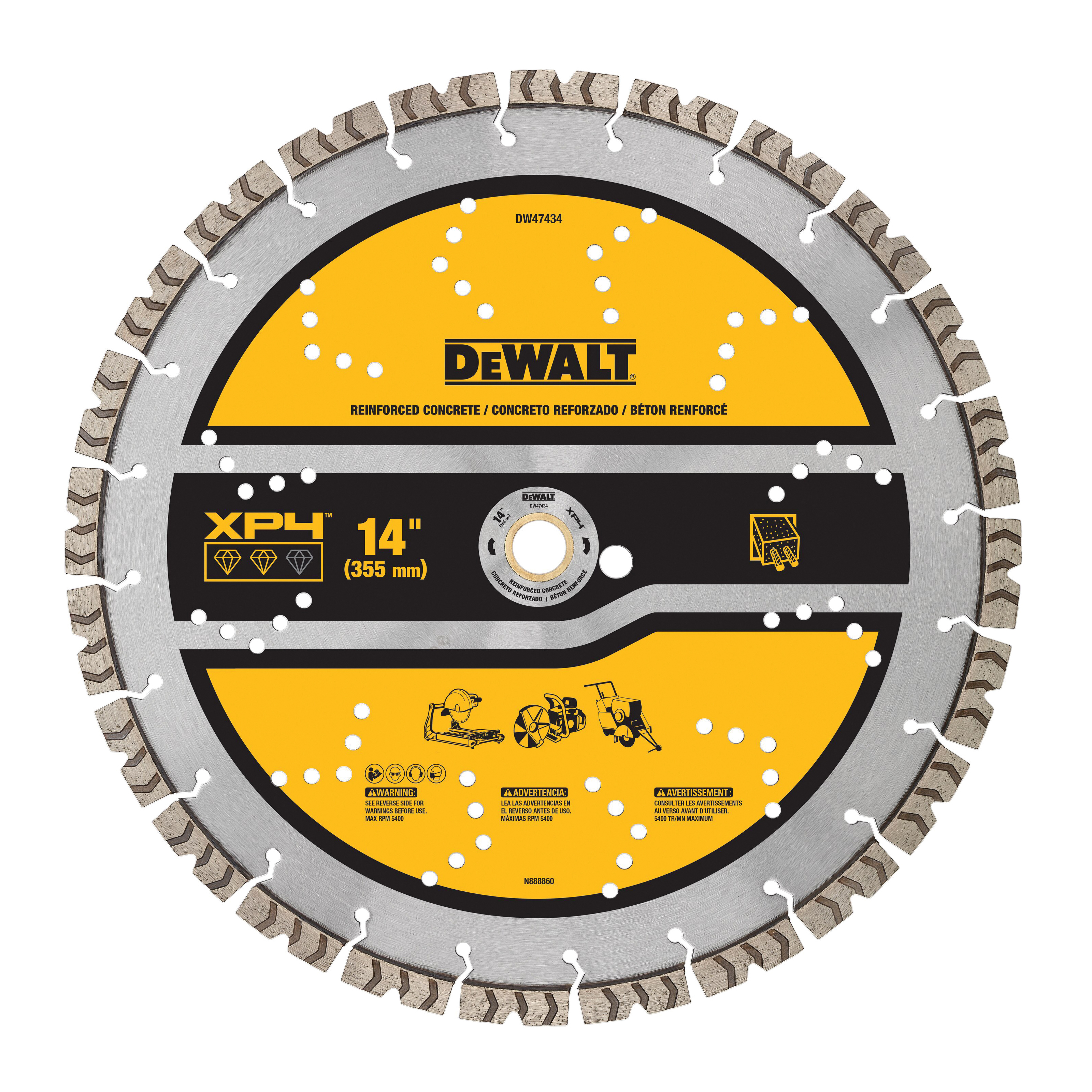 Diamond Blade, Segmented, 14 in Diameter Blade, 1/8 in Blade Cutting Width, 1 in Arbor/Shank, 12 mm Segment Height, 5400 RPM Maximum