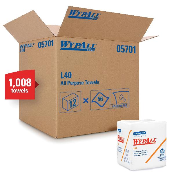 Wiping Towel, Extra Absorbent, Series: L40, 1008 Sheets Capacity, 12.5 in Width, 12 in Length, White, Odor/Scent: Unscented, Cellulose, Pack Package Type, 1 Ply