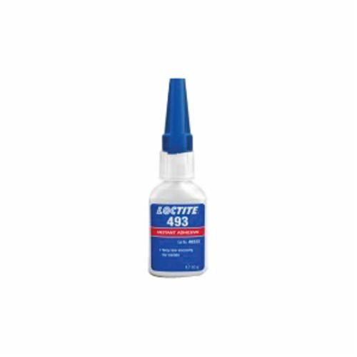 Instant Adhesive, 1-Part General Purpose Very Low Viscosity, Series: Super Bonder® 493™, Bottle Container, 1 oz Container, Methyl Cyanoacrylate Base, 30 s Begins to Harden, 20 to 40 s Setting, 24 hr. Curing, Straw, 1.1 Specific Gravity, <lt/>20 g/L V