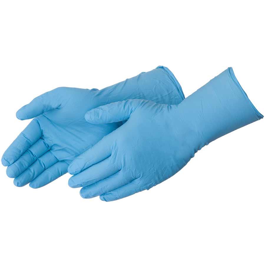 Disposable Glove, Non-Sterile, 2XL Size, Nitrile, Blue, Textured, Ambidextrous Hand, Powder-Free, 12 in Length, 8 mil Thickness