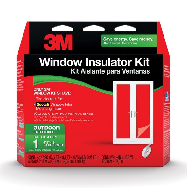 Window Insulator Kit, 7 ft x 9.3 ft Film, 0.5 in x 13.8 yd Tape, For Use With: (1) 6 ft 8 in x 9 ft Outdoor Patio Door