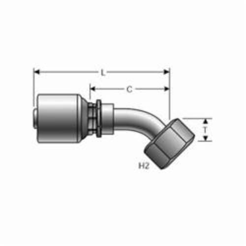 Hydraulic Coupling, Bent Tube, Series: G25, 3/8 in x 1/2-14 Nominal, Hose x Female BSPP O-Ring Swivel, 45°, 22 mm Nut Hex, 2.79 in Length, Import