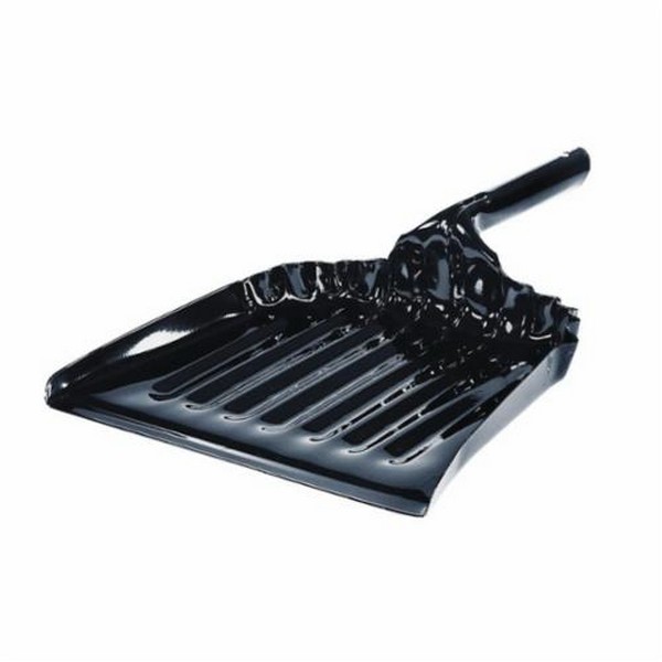 Dust Pan, Heavy Duty Industrial Grade, 13-1/2 in Overall Length, 12 in Overall Width, 20 ga Stainless Steel, Black Enamel Coated