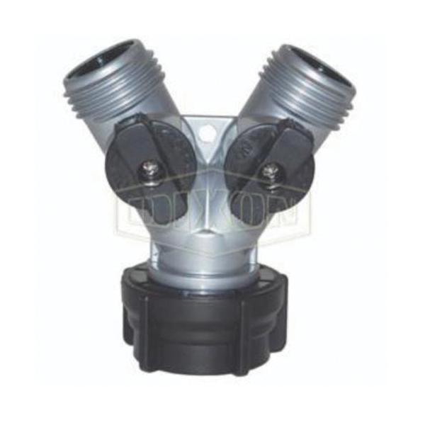 Shut-Off Valve, Twin, Fitting/Connector: Wye, Garden Hose Thread End Style, 60 psi Pressure, 160 °F, Zinc, Powder Coated, 3-1/16 Inch Length Dimensions, Domestic