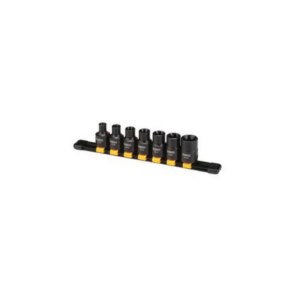 Impact Socket Set, Yes Impact Rated, Measurement System: Imperial, 7 Piece, Included Socket: E10 to E24, 1/2 in Drive, Drivers Included: No, Clip Rail Container, For Use With: O-Ring and Retaining Pin, CR-440 Steel, Black Oxide, Black