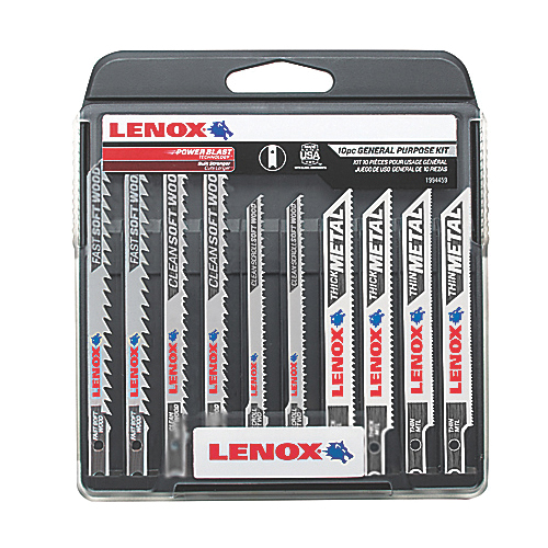 Jig Saw Blade Kit, 10-Piece High Strength, 10 Piece, Specifications: 6/10/14/20/24 TPI, T-Shank, Bi-Metal