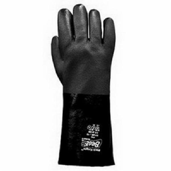 Chemical-Resistant Gloves, Series: 7714R, L/SZ 10 Size, PVC, Black, Rough, Rough Grip Style, Cotton Jersey Lining, Gauntlet Cuff, PVC Coating, 14 in Length, Resists: Abrasion and Chemical