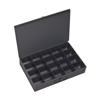 Compartment Box, Heavy Duty Large, 18 Inch Width, 12 Inch Depth, 3 Inch Height, 20 Compartments, Upto 75 lb Capacity, Steel/Plastic, Powder Coated, Gray