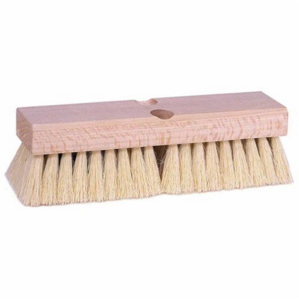 Scrub Brush, Deck Rectangular End, Wood Block, 9 in L Block, 2 in Trim Length, Tampico Trim, White Trim Color, 5 x 14 Rows, Hardwood Handle, 9 in Overall Length, Sanded