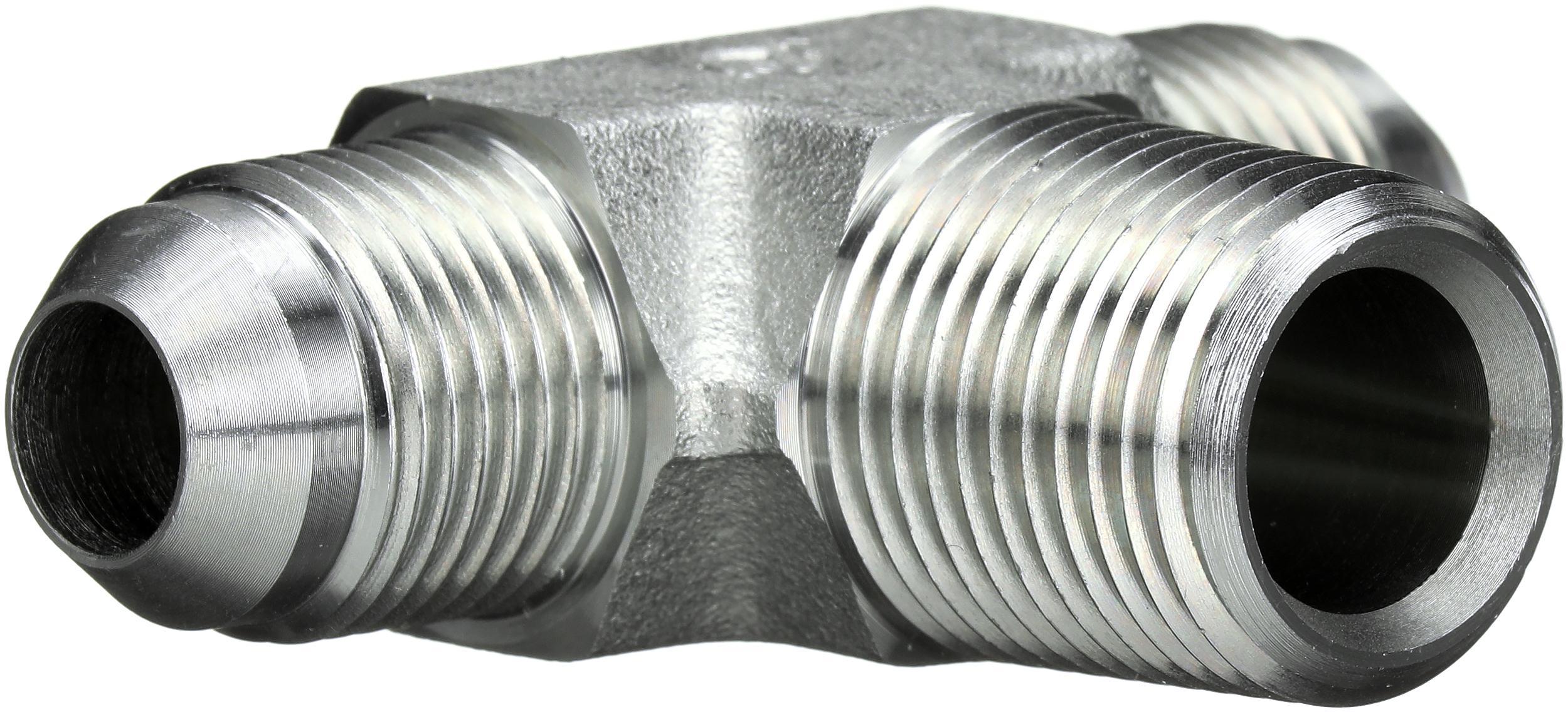 Hydraulic Adapter, Tee, Series: G60, 1-5/8-12 Nominal, Male JIC 37 °Flare on Run x Male Pipe NPTF End Style, 6000 psi Pressure, Steel, Import