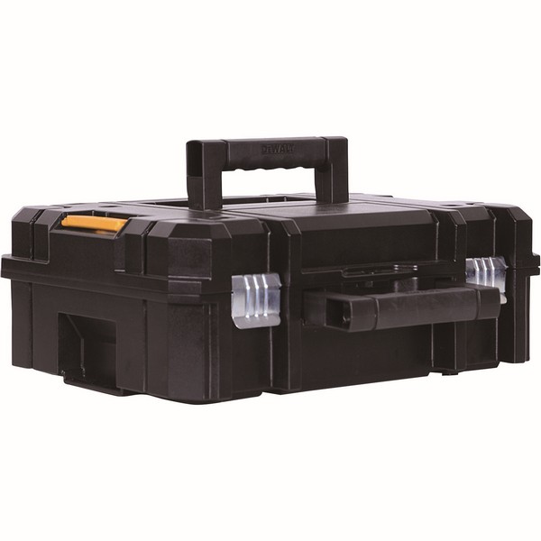 Tool Case, Flat Top Mobile Stackable, 6-3/8 in Width, 17-1/4 in Depth, 13 in Height, 66 lb Capacity, Plastic, Black/Yellow