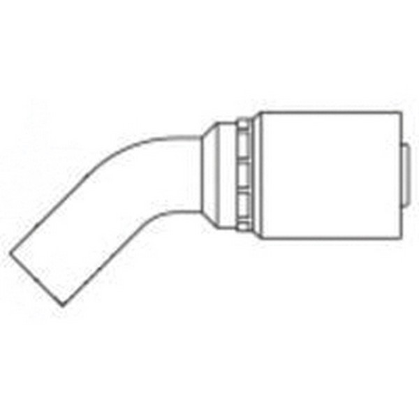 Hydraulic Hose Elbow Fitting, 1-Piece Non-Skive, 1/4 in ID Hose, 8 mm Connection, Standpipe x Hose End Style, 45 deg Angle, 2.67 in Cutoff Allowance