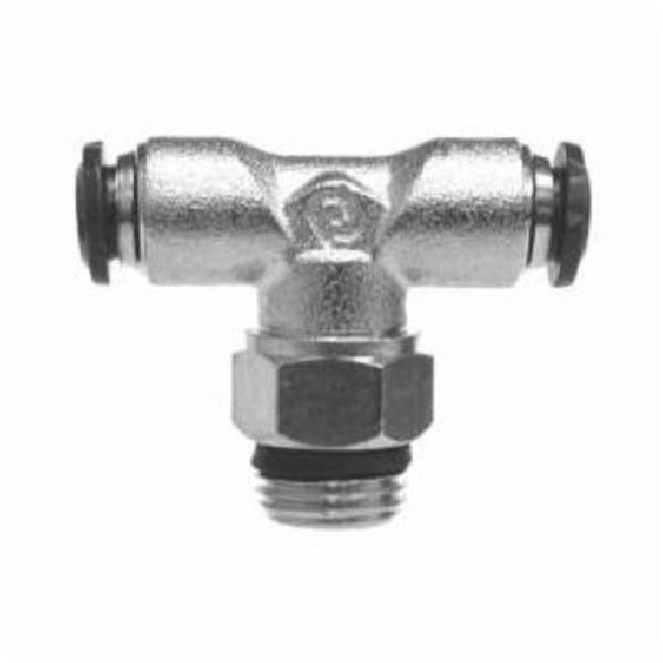Swivel Branch Tee, Fitting/Connector Type: Tee, 6 mm Nominal, Push-In x Push-In x MNPT, 0.585 Inch Hex, 0 to 250 psi, 0 to 160 °F, Brass, Nickel Plated