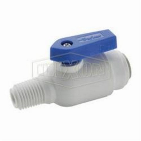 Ball Valve Male Connector, 1/4 Inch Nominal, MNPT x Tube End Style, 150 psi Pressure, 0 to 255 °F, Full Port, Polypropylene Body, EPDM Softgoods