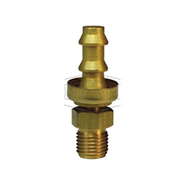 Hose Barb Fitting, Fitting/Connector Type: Adapter, 7/16-24 x 1/4 Inch Nominal, Male SAE Inverted Flare Swivel x Push-On Hose Barb End Style, 7/16 Inch Hex, 1.52 Inch Length, 2 Barb, 0.77 Inch Barb Length, 350 psi Pressure, -40 to 212 °F, Brass