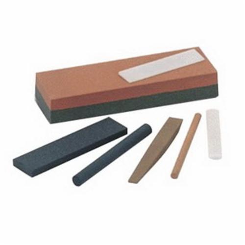 Abrasive Benchstone, Combination Grit, 4 in Overall Length, 1-3/4 in Overall Width, 5/8 in Overall Height, 1-3/4 in Diameter, 320 Grit, Coarse/Fine Grade, Rectangle Shape, Aluminum Oxide Abrasive, Oil Lubricant, Brown/Orange, Applicable Materials: Hard Steel