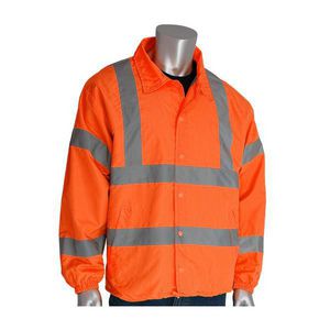 Hi-Viz Jacket, Classic Wind Breaker Type R, Series: 333-WB, Unisex, XL, Hi-Viz Orange, Polyester, 54.3 in Chest, 28.9 in Length, Left into Right/Snap Front Closure, 2 Pockets