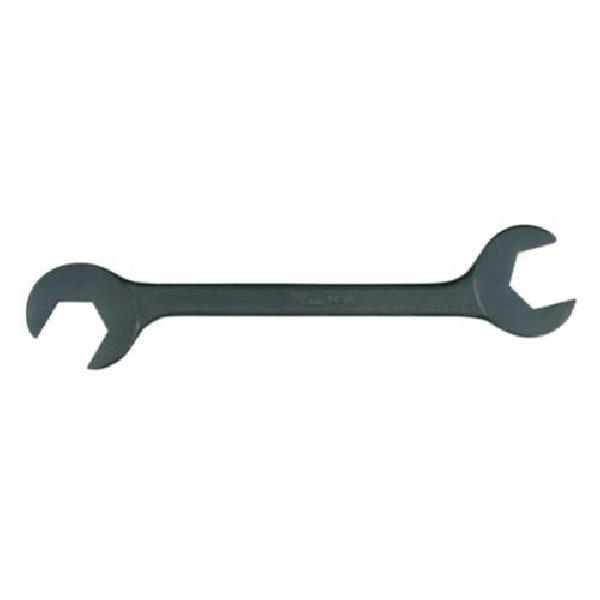 Open End Wrench, Hydraulic Thin Head, Measurement System: Imperial, 1-1/8 Inch Wrench Opening, 11 Inch Overall Length, 15/60° Offset, 2.3 Inch Open End Width, 0.3 Inch Open End Thickness, Angled/Double Head, Flat Handle, Drop Forged Alloy Steel, Industrial Black