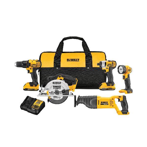 Cordless Power Tool Combination Kit, Tool/Kit: Kit, Circular Saw, Drill/Driver, Impact Driver and Reciprocating Saw, 20 V, Lithium-Ion Battery, 2 Ah Battery, Specifications: 0 to 600, 0 to 2000 RPM