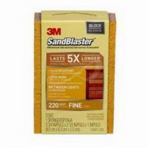 Coated Sanding Sponge, 3-3/4 in Overall Length, 2-1/2 in Overall Width, 1 in Overall Thickness, 220 Grit, Extra Fine Grade, Applicable Materials: Paint