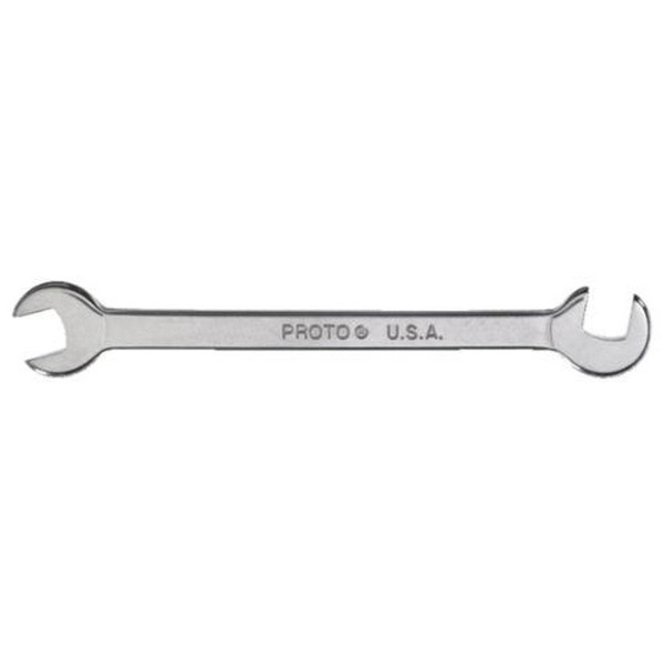 Open End Wrench, Short, Measurement System: Imperial, 15/64 in Wrench Opening, 3 in Overall Length, 1/2 in Open End Width, 7/64 in Open End Thickness, Angled/Double Head, 15/75˚ Head, 11/64 in Throat Depth, Flat Handle, Specifications Met: ASME B107.