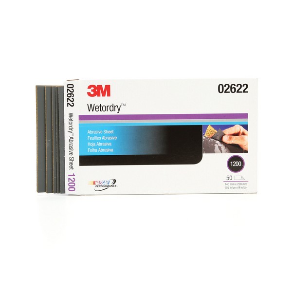 Coated Sanding Sheet, 9 Inch Length, 5 Inch Width, 1200 Grit, Fine Grade, Silicon Carbide Abrasive, Paper Backing, Applicable Materials: Clear Coat and Paint, Black, C-Weight Backing Weight