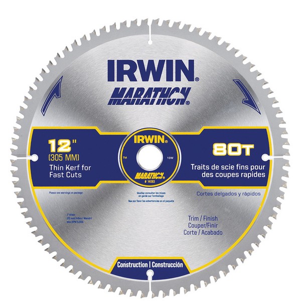 Circular Saw Blade, Miter/Table, Series: Construction Series, 12 in Diameter, 1 in Arbor, ATB Teeth, 80 Teeth, 0.095 in Kerf, Carbide Cutting Edge