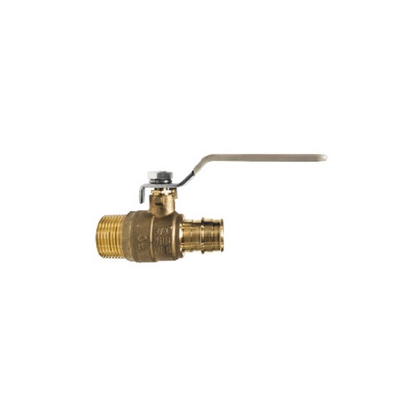 Ball Valve, Lead-Free, 3/4 Inch Nominal, Male Pipe x Cold Expansion PEX End Style, 400 psi Pressure, Stainless Steel Ball, Forged Brass Body, Import