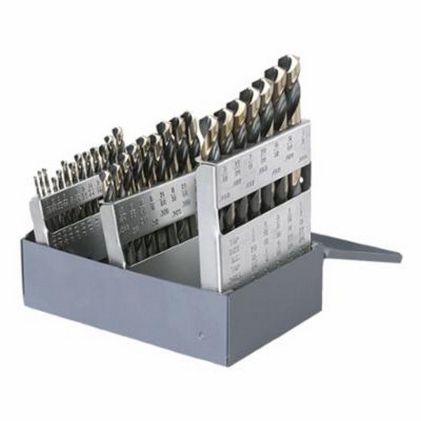 Jobber Length Drill Set, Heavy Duty, Series: 1878, Imperial System of Measurement, 1/16 in Minimum Drill Bit Size, 1/2 in Maximum Drill Bit Size, 135 deg Drill Point Angle, 29 Piece, Specifications: Right Hand Cut, Spiral Flute, Split Point, Straight