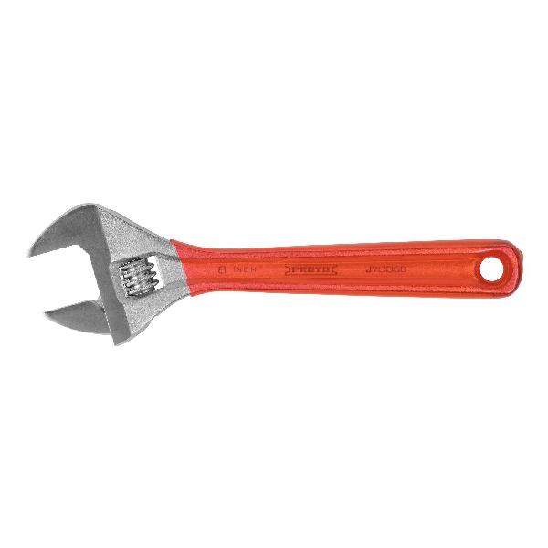 Wrench, Non-Insulated Standard, Adjustable Wrench, 1-1/8 in Wrench Opening, 8-5/32 in Overall Length, 1-7/32 in Jaw Width, Alloy Steel Jaw, Ergonomic/Soft Cushion Grip Handle, Alloy Steel Body, Tether Ready: Yes, Specifications Met: ASME B107.123, Me