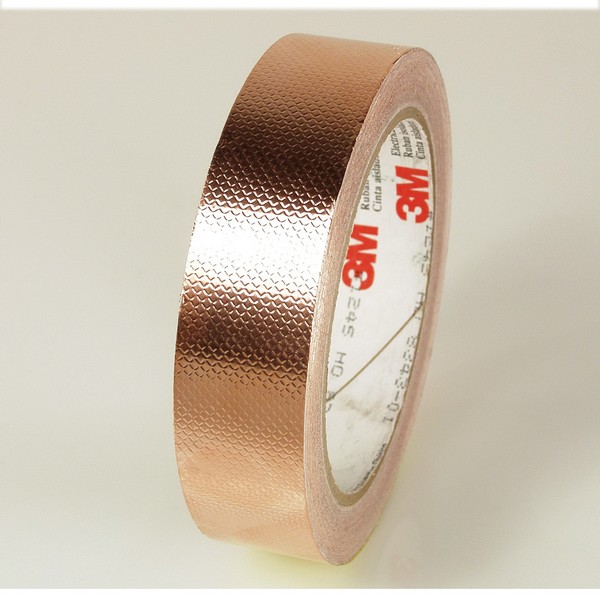 Shielding Tape, Log Roll, Series: 1245, 8 Yard Length, 4 mil Thickness, Copper, 3 Inch Diameter Core, Acrylic Adhesive, Copper Foil Backing, 35 in-oz Adhesion Strength, 600 V, Specifications Met: ASTM D1000