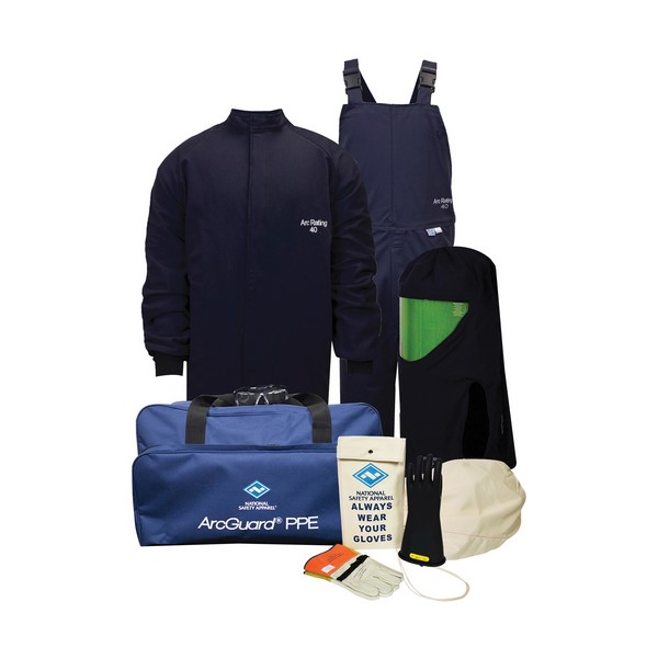 Arc Flash Kit, Standard, Series: Compliance™, 4 Hazard Risk Category (HRC), 40 cal/sq-cm Hood/Face Shield Max Arc Flash Protection, 40 cal/sq-cm Garment Max Arc Flash Protection, Rubber Voltage Glove Type, Faceshield/Hard Hat/Hood Head/Face Protectio