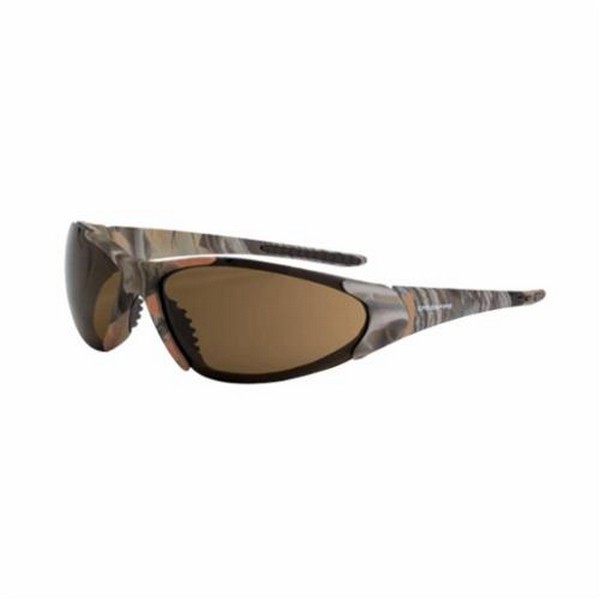 Safety Eyewear, Premium, Series: Core, Hard Coat/Impact-Resistant Lens Coating, Brown Lens, Full Framed Frame, Woodland Brown Camouflage Frame, TR90 Frame, Polycarbonate Lens, 99.9 % UV Protection, Rubber Insert/Sport Grip Temple, Specifications Met: