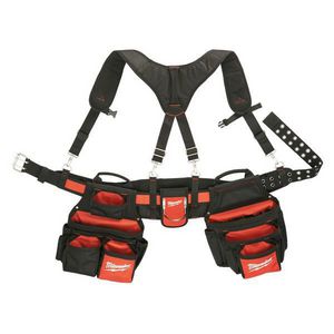 Work Belt, Breathable Contractor, 30 to 53 in Waist, 12-1/2 in Overall Length, 56 in Overall Width, 3 in Overall Depth, 24 Pockets, Denier Nylon, Black/Red