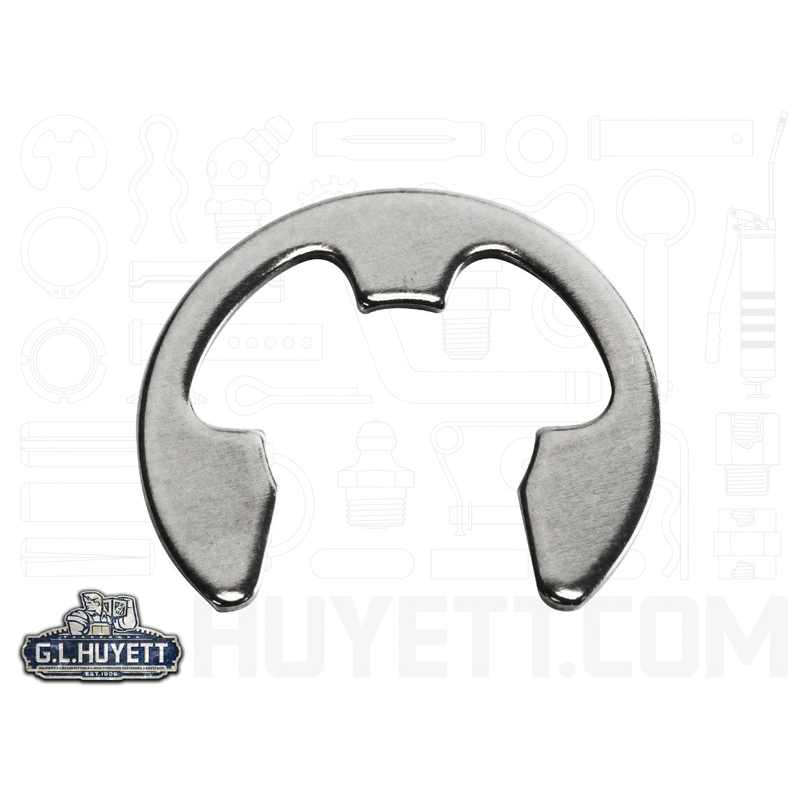 Retaining Ring E-Clip, External Stamped, Measurement System: Metric, 6 to 8 mm Shaft Diameter, Stainless Steel, Plain, 5 mm Diameter Groove, 10.85 mm OD, 0.74 mm Groove Width, 0.7 mm Thickness, Material Grade: PH 15-7